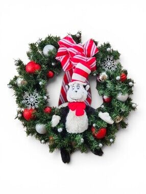 Cat in the Hat Red White Striped Christmas Wreath